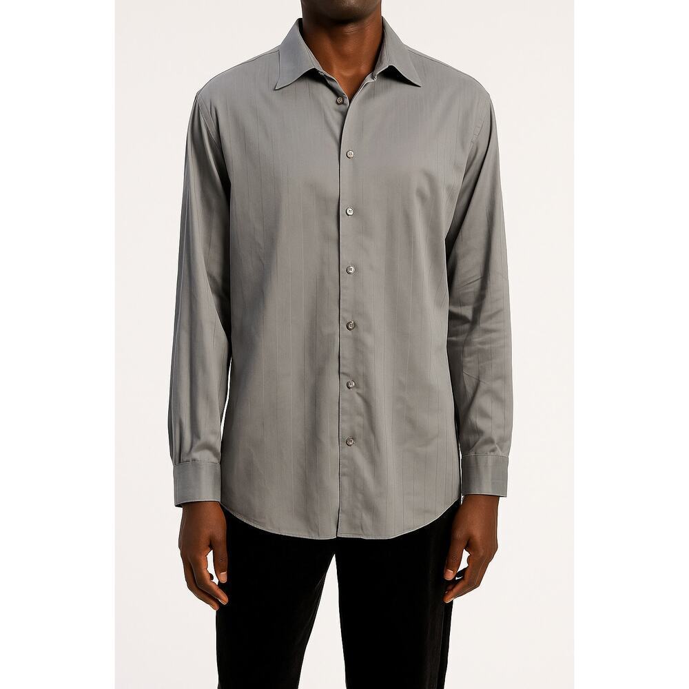 16 - 34 / 35 L grey wrinkle free dress shirt long sleeve button up EUC Kenneth C